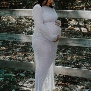 White Pearl Rhinestone Cover Up Mesh Dress - Maternity Dress or Bridal Dress XL